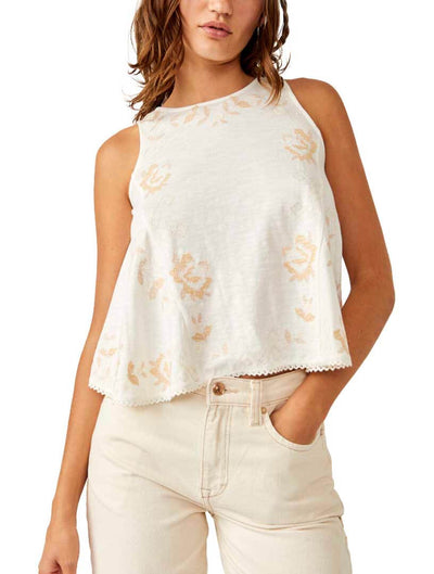 Free People Fun And Flirty Embroidered Top in Ivory Combo