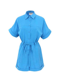 Lily Woven Romper in Bleu Electrique