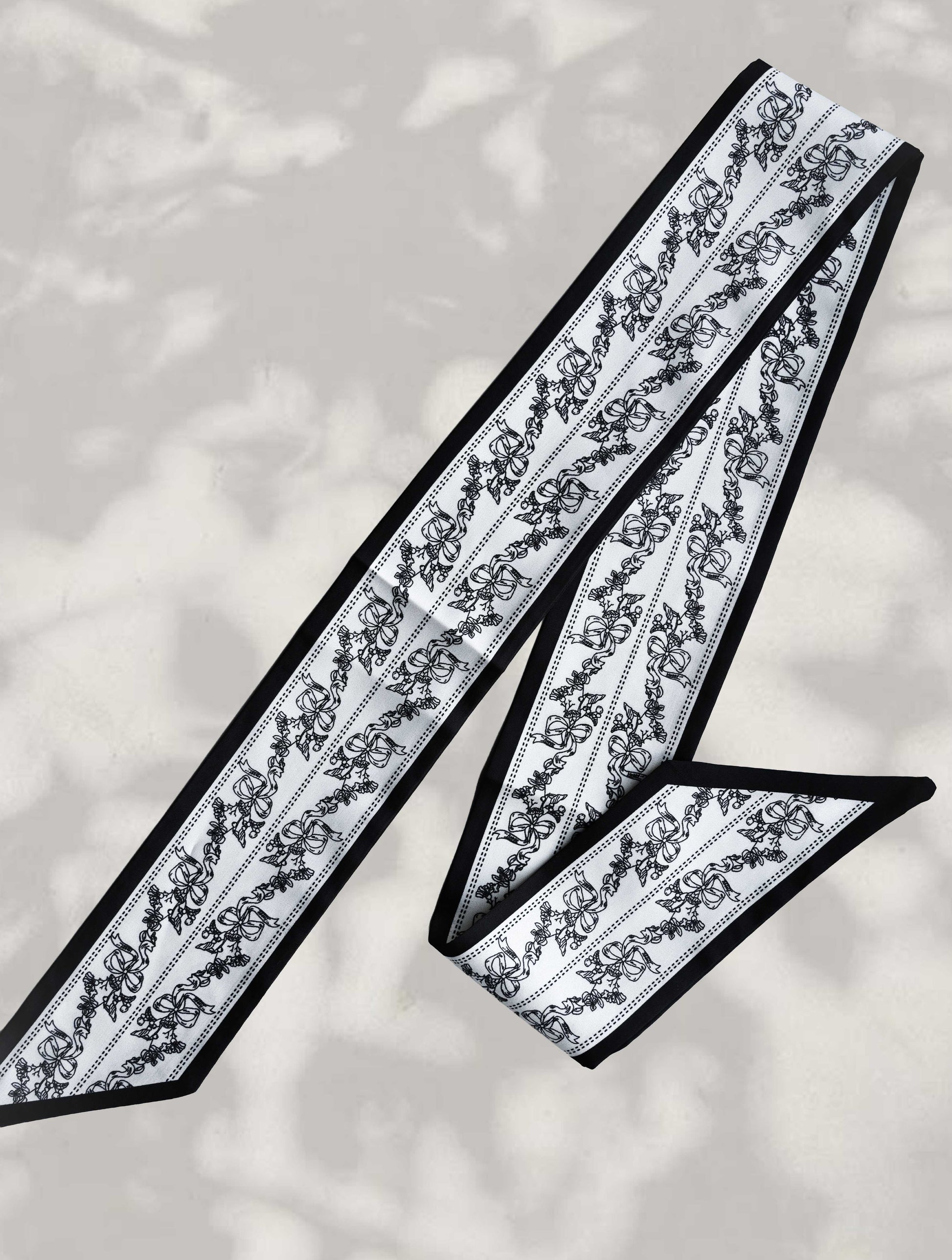 Bow and Flower Print Narrow Scarf