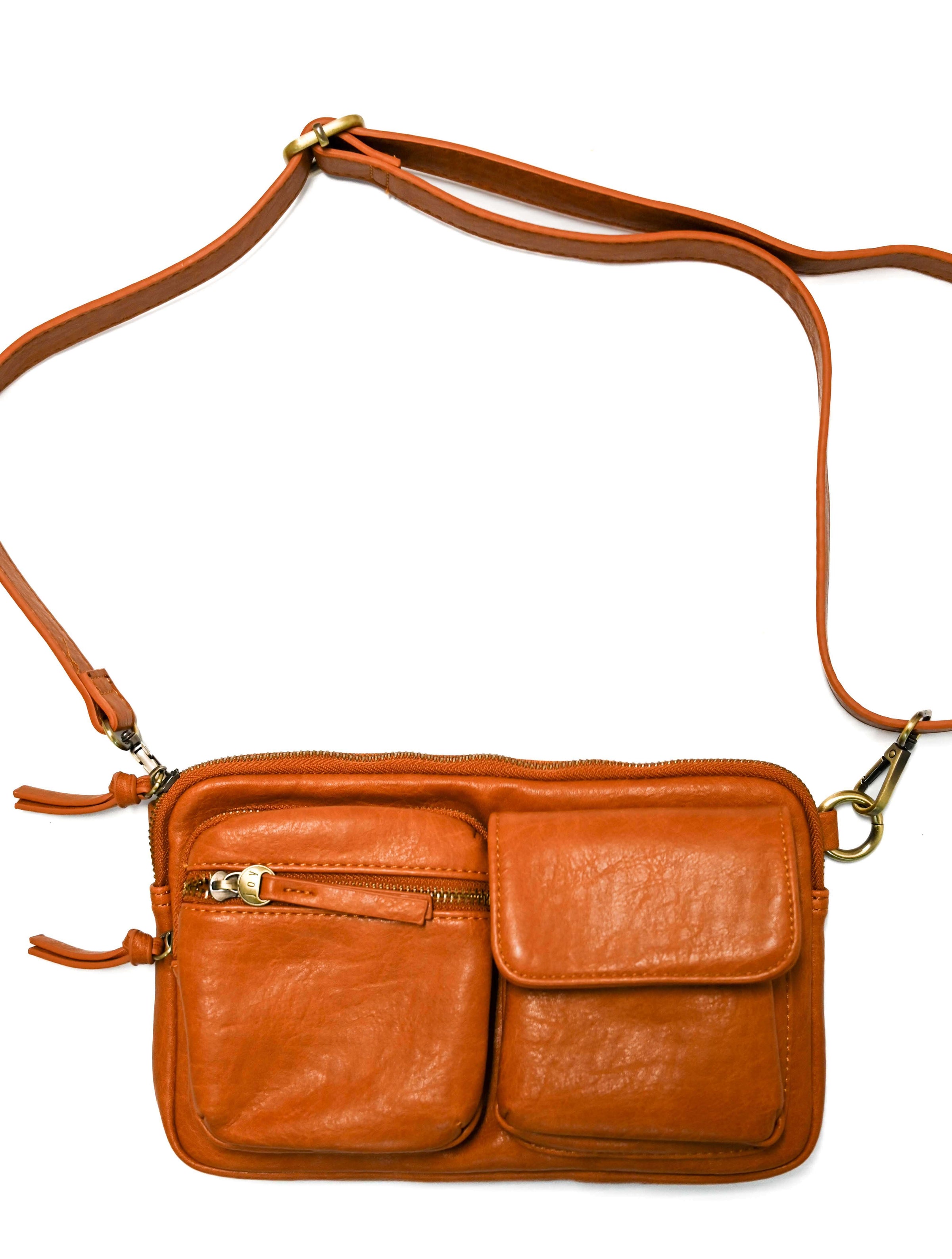 Kendra Cargo Pocket Sling Crossbody in Cognac