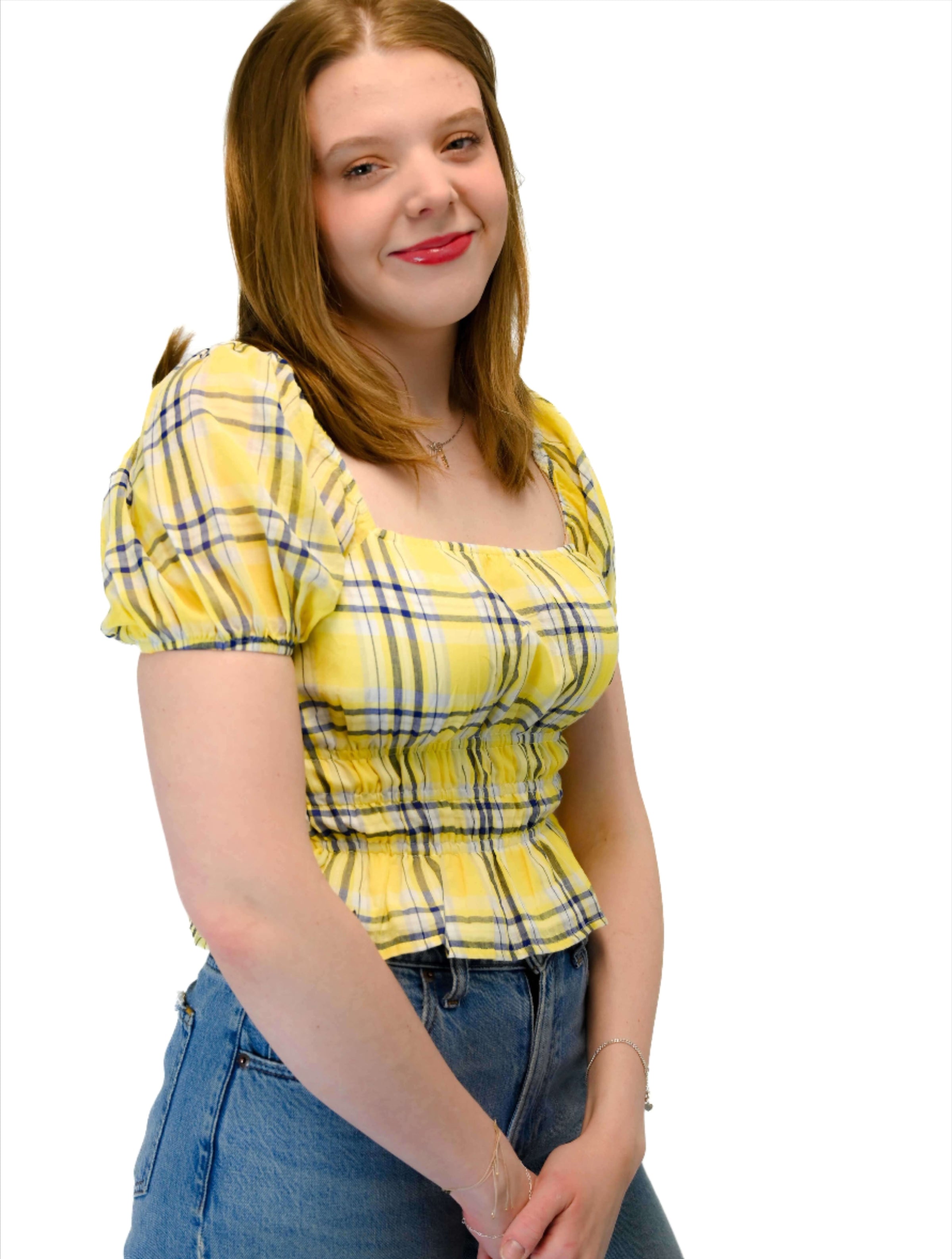 Square Neckline Balloon Shirt in Yellow Multi