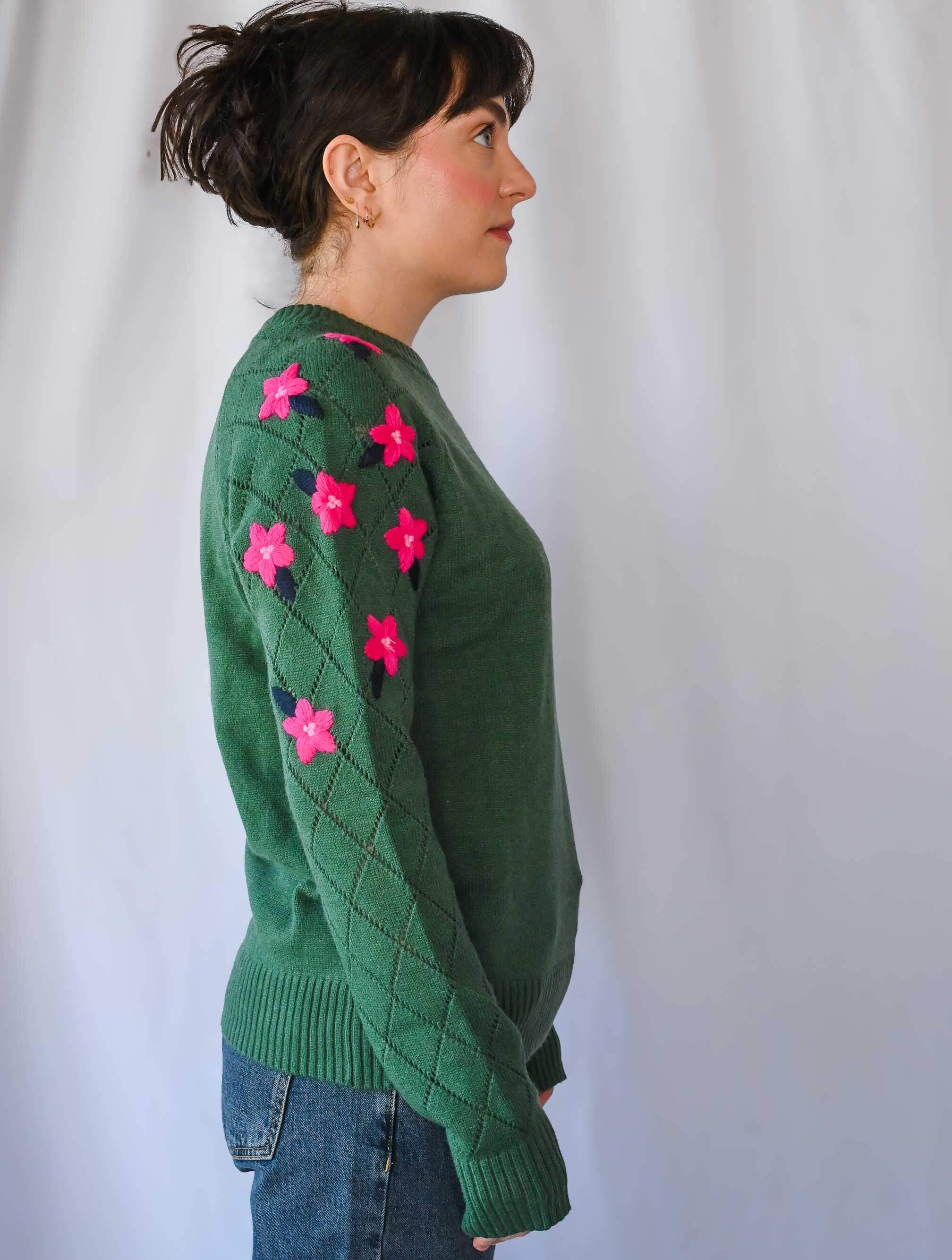 Floral Embroidered Crewneck Sweater