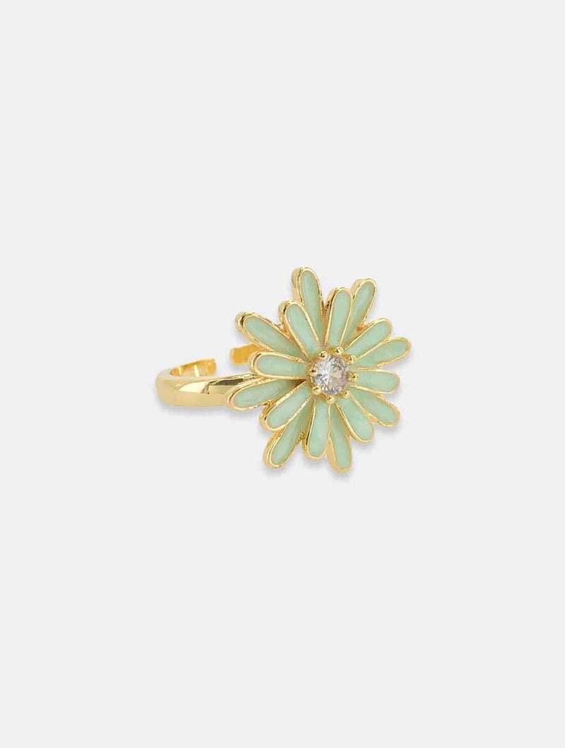 Large Enamel Flower Ring in Mint