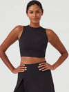 Spanx Contour Ribbed Mock Neck Crop Top in Very Black