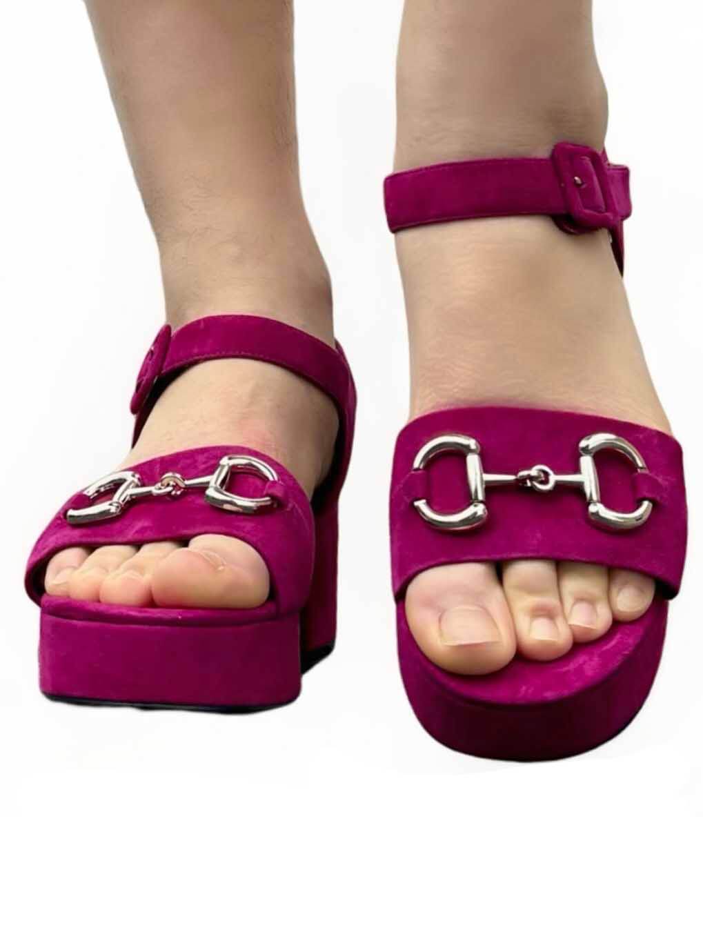 Jeffrey Campbell Timeless Sandal in Fuchsia Suede Silver