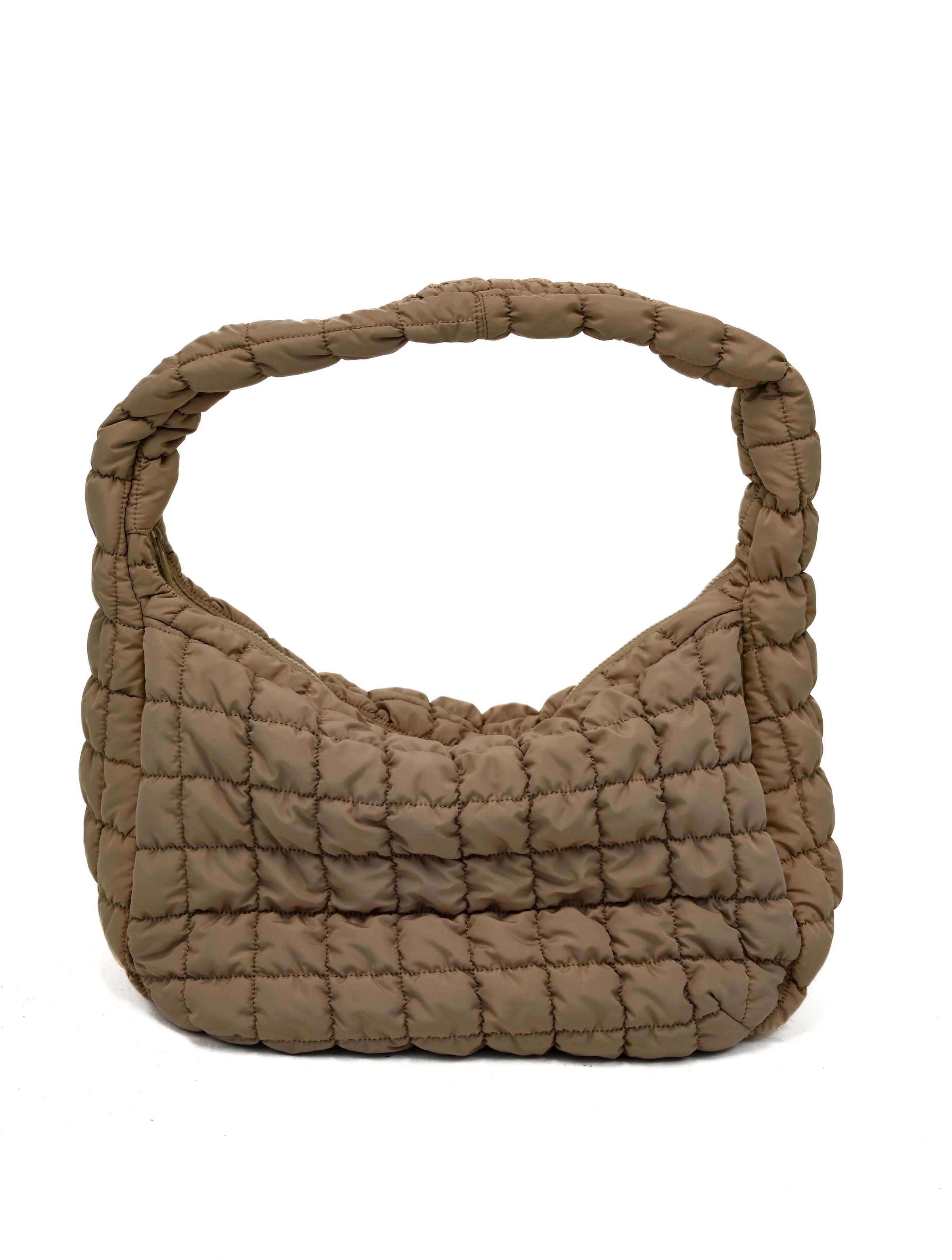 Large Quilted Nylon Bag in Beige