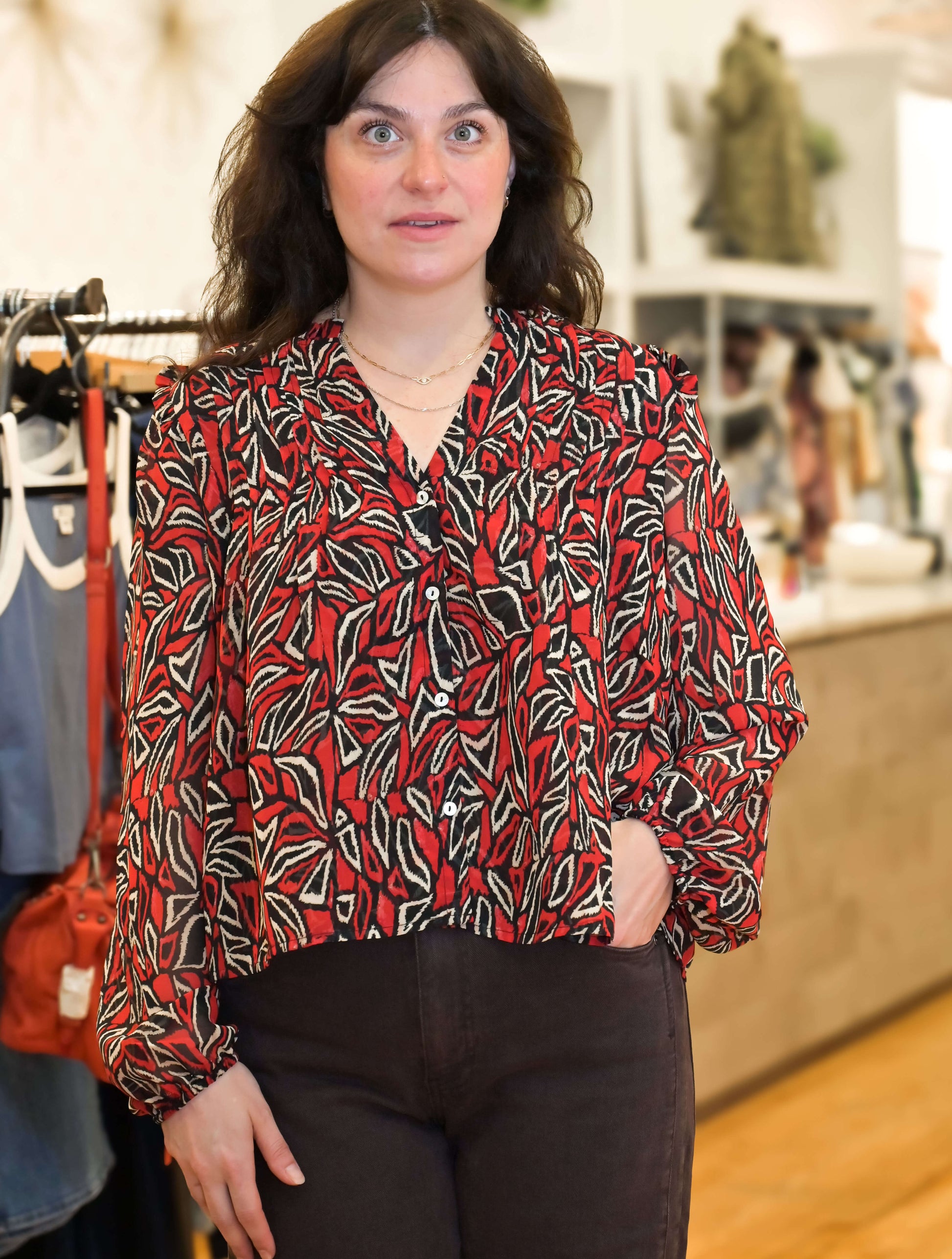 Liverpool Long Sleeve Woven Blouse With Pintucks