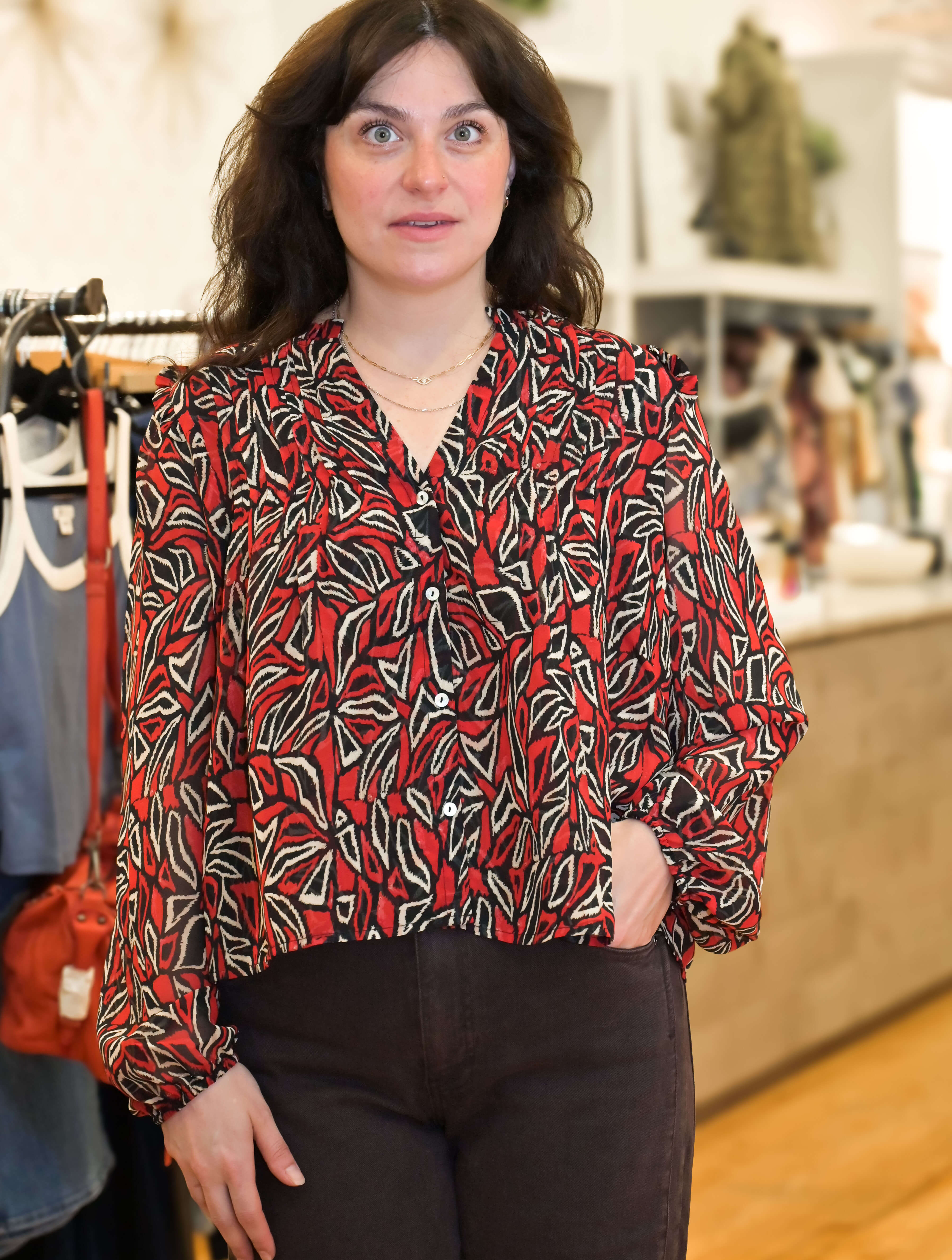 Liverpool Long Sleeve Woven Blouse With Pintucks
