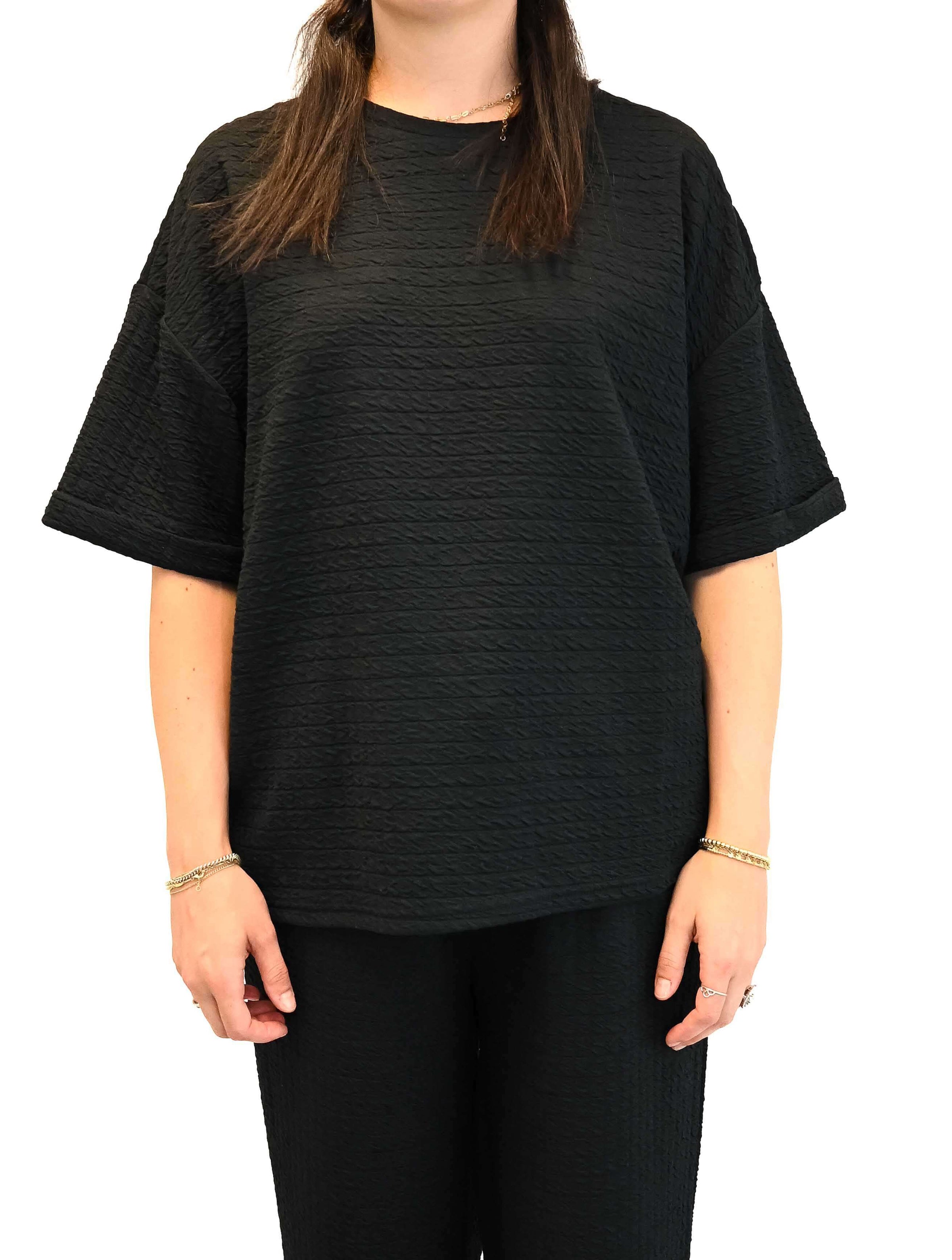 Ribbed Knit Slouchy Tee