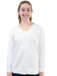 Long Sleeve Open V-Neck Tunic Top in White