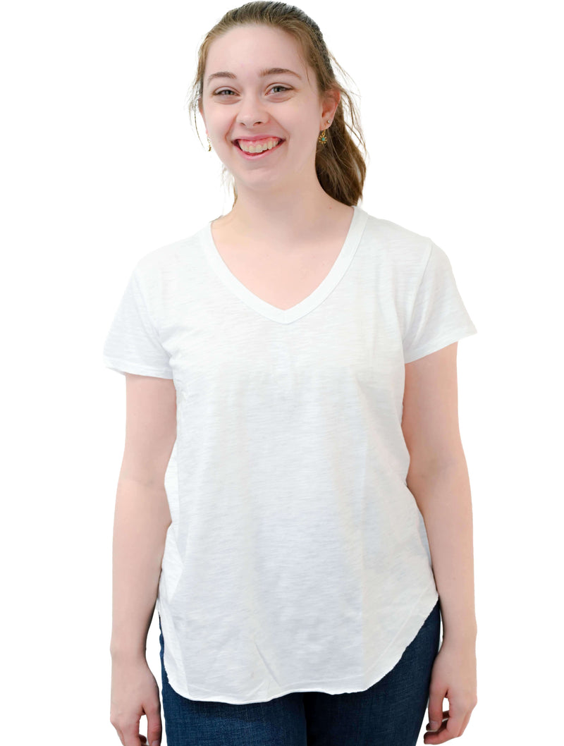 V-Neck Tee W/ Curve Hem in White