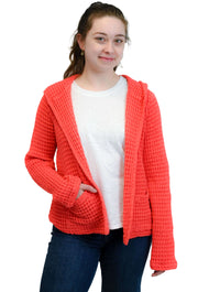 Long Sleeve Cropped Hooded Open Cardi in Fiery Tangerine