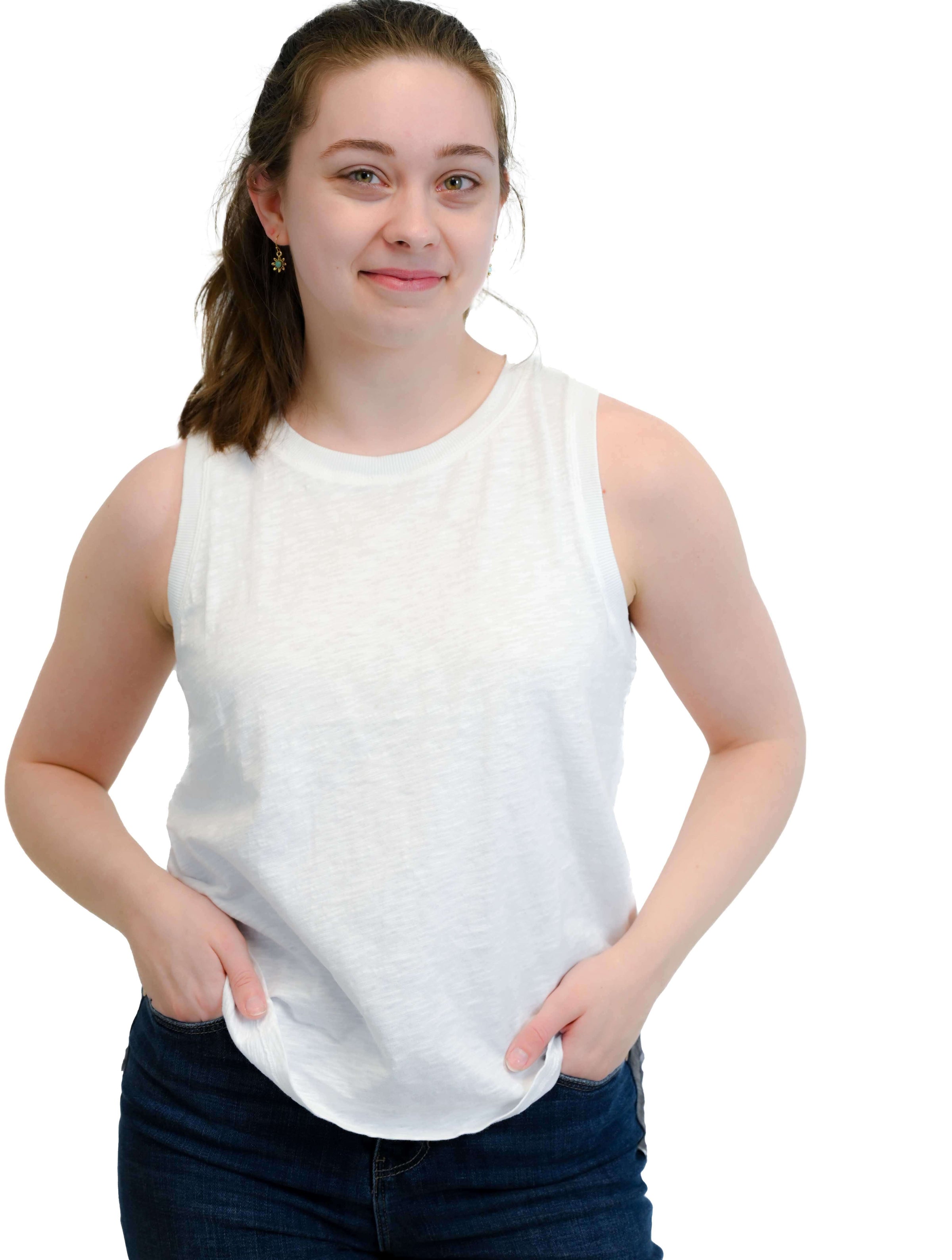 Ribbed Mixed Long Tank in White