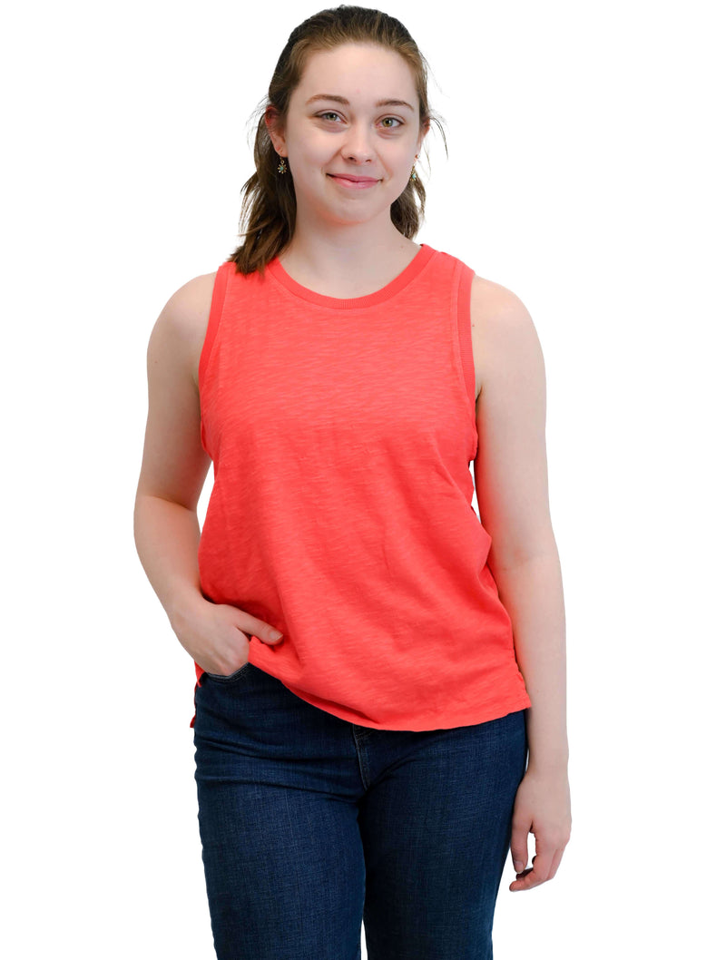 Ribbed Mixed Long Tank in Fiery Tangerine