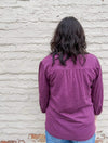 3/4 Shirred Sleeves Scoop Neck Top in Passion Plum