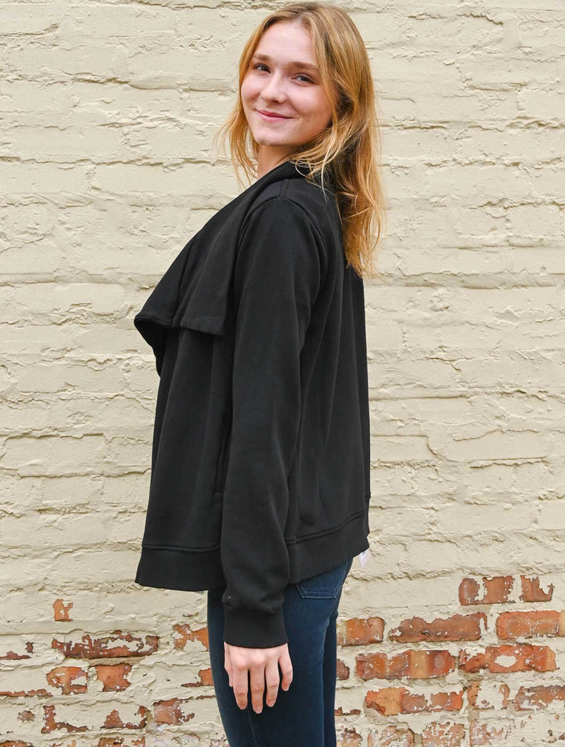 Long Sleeve Draped Front Jacket in Black