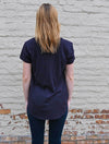 V-Neck Tee W/ Curved Hem in Grit Gray