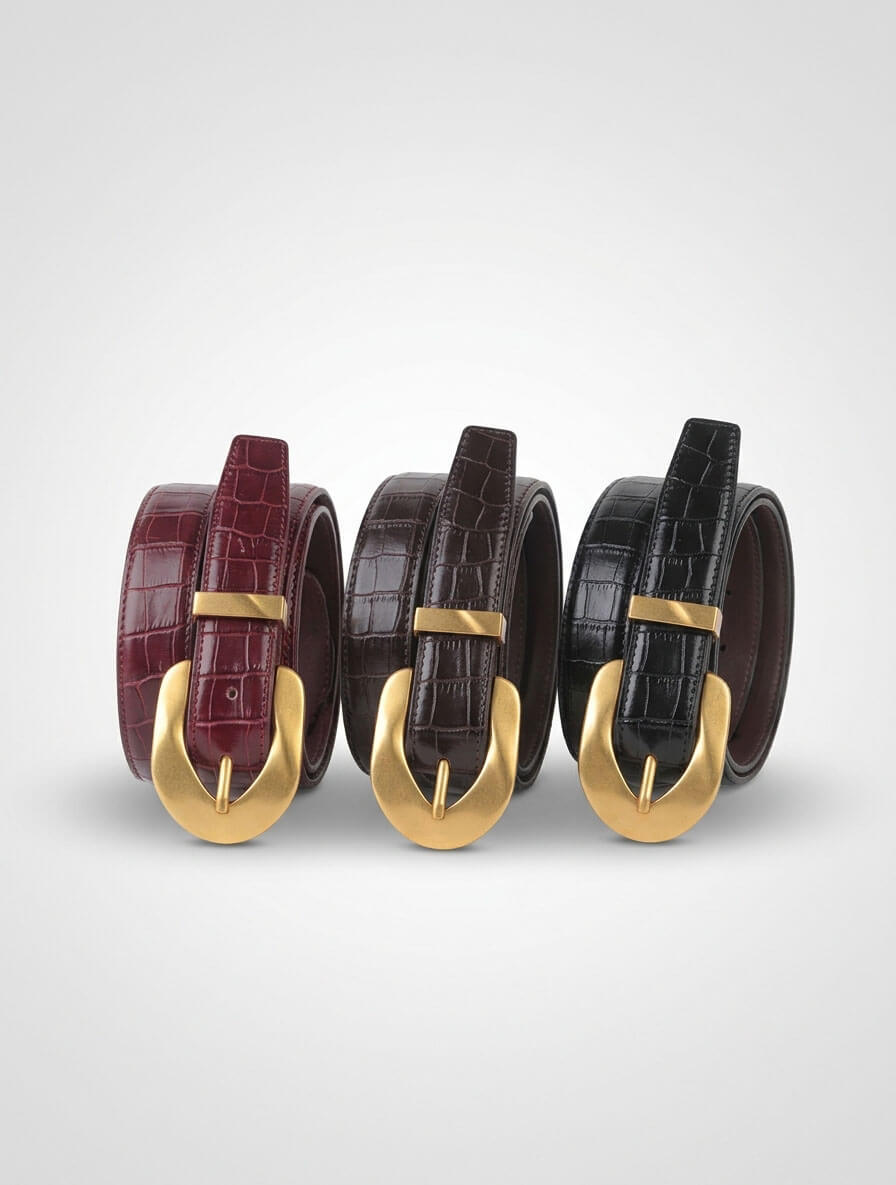 Croco Belt with Gold Wavy Buckle