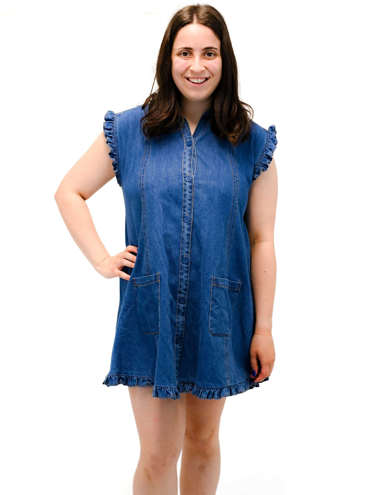 Brooke Button Up Dress in Denim