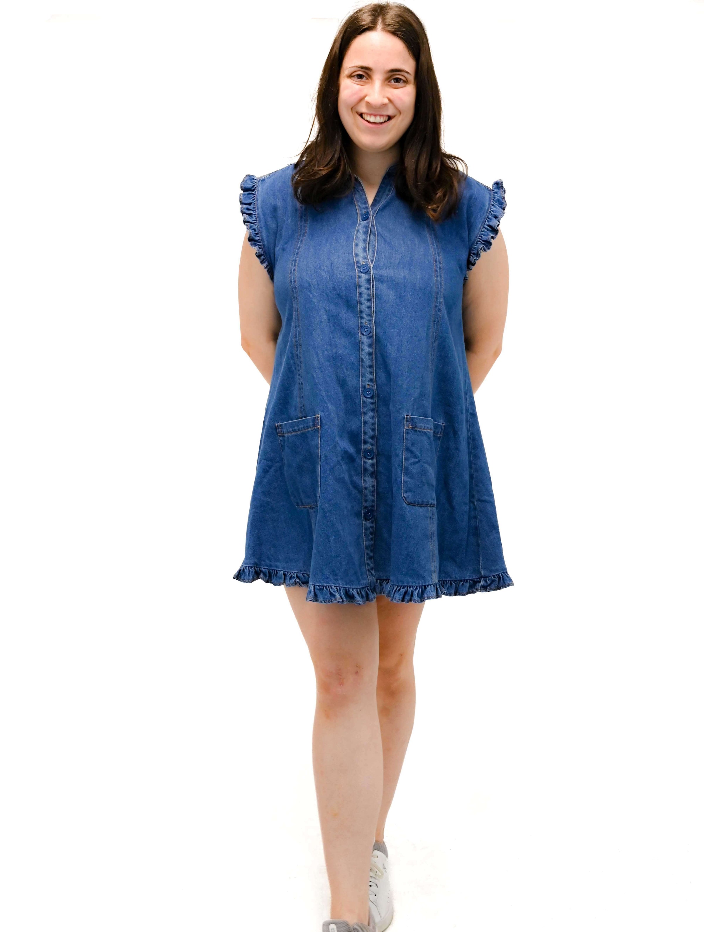 Brooke Button Up Dress in Denim