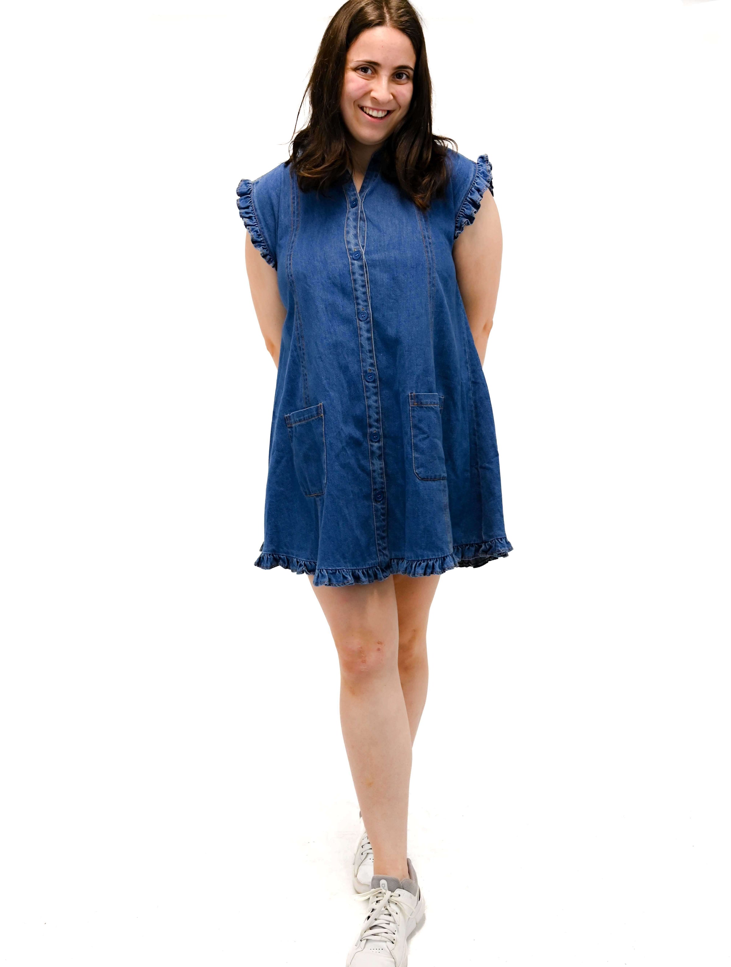 Brooke Button Up Dress in Denim