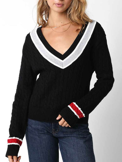 V-Neck Cable Knit Sweater