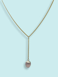 Faceted Pink Chalcedony Stone Y-Drop Necklace in Gold