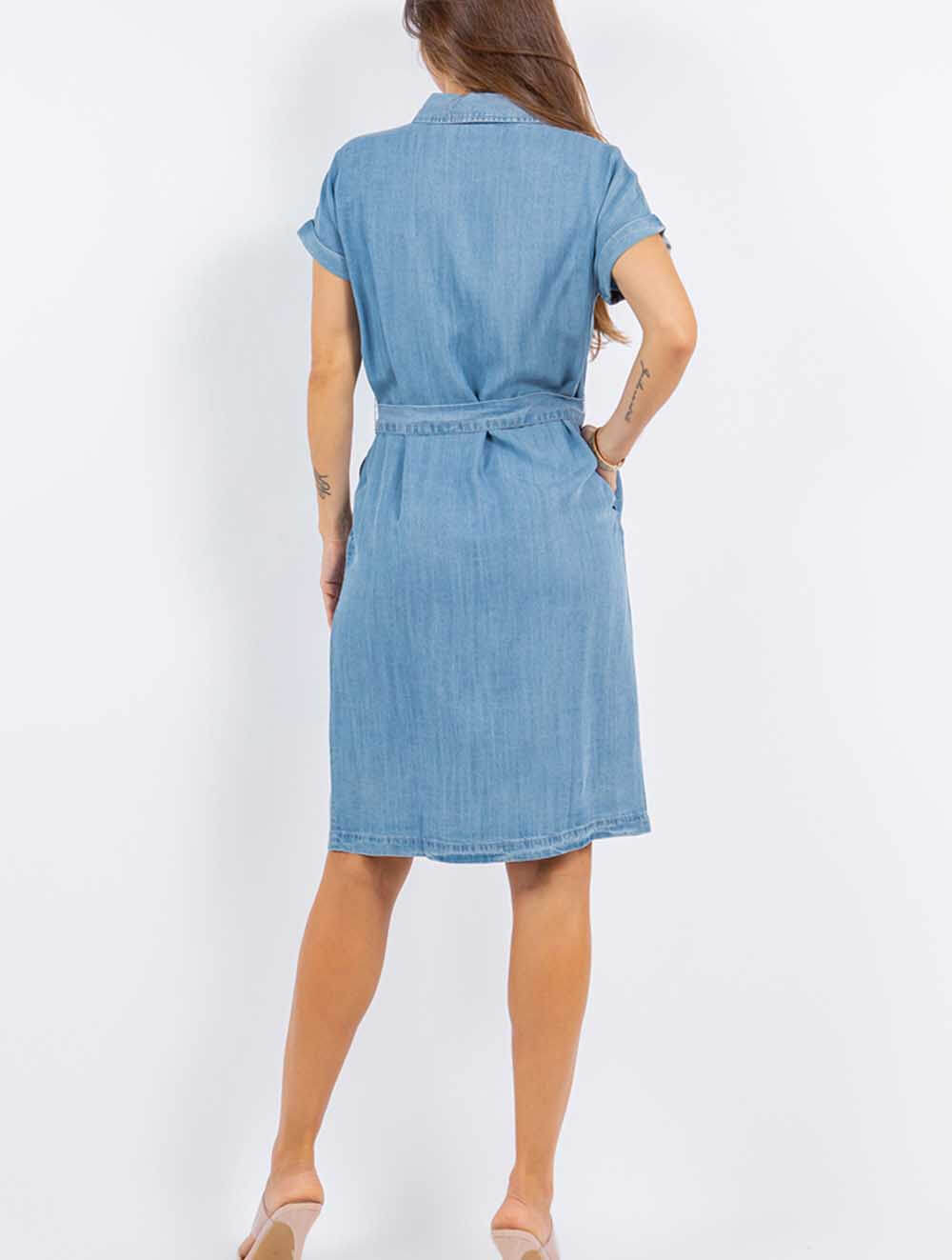 Tencel Denim Short Sleeve Dress in Light Wash