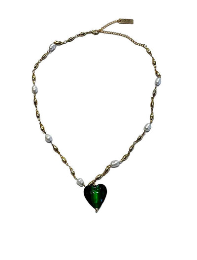 Jill Green Heart and Pearl Necklace