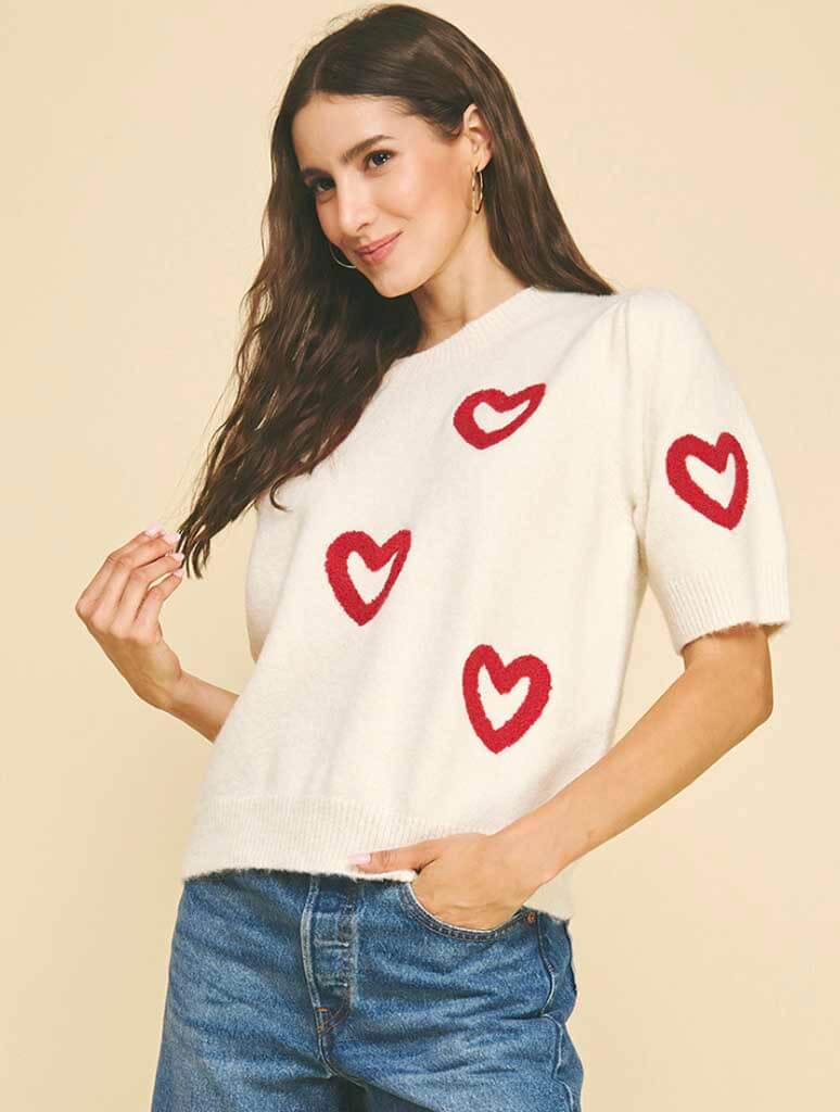 Heart Patterned Knit Sweater