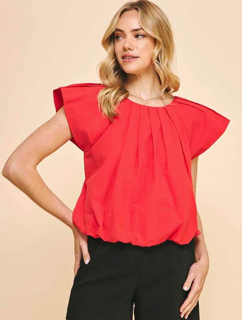 Pleated Short Sleeve Woven Top