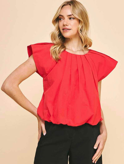 Pleated Short Sleeve Woven Top