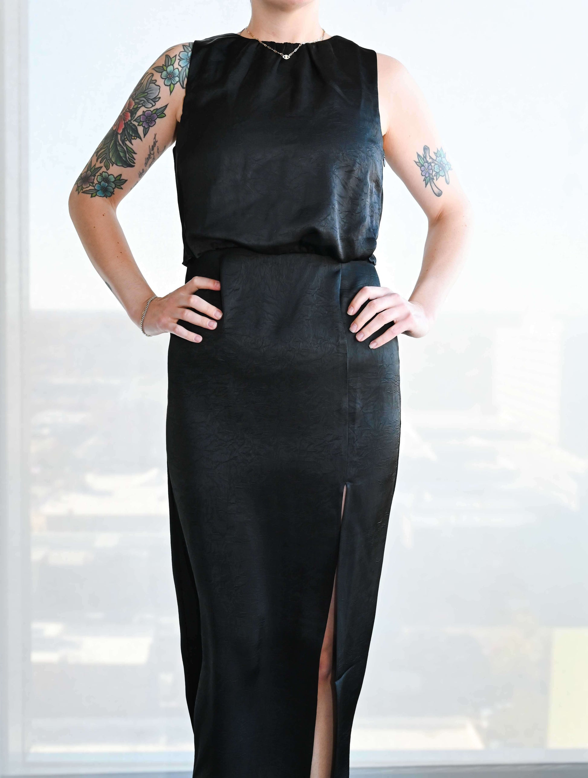 Silky Side Slit Midi Dress