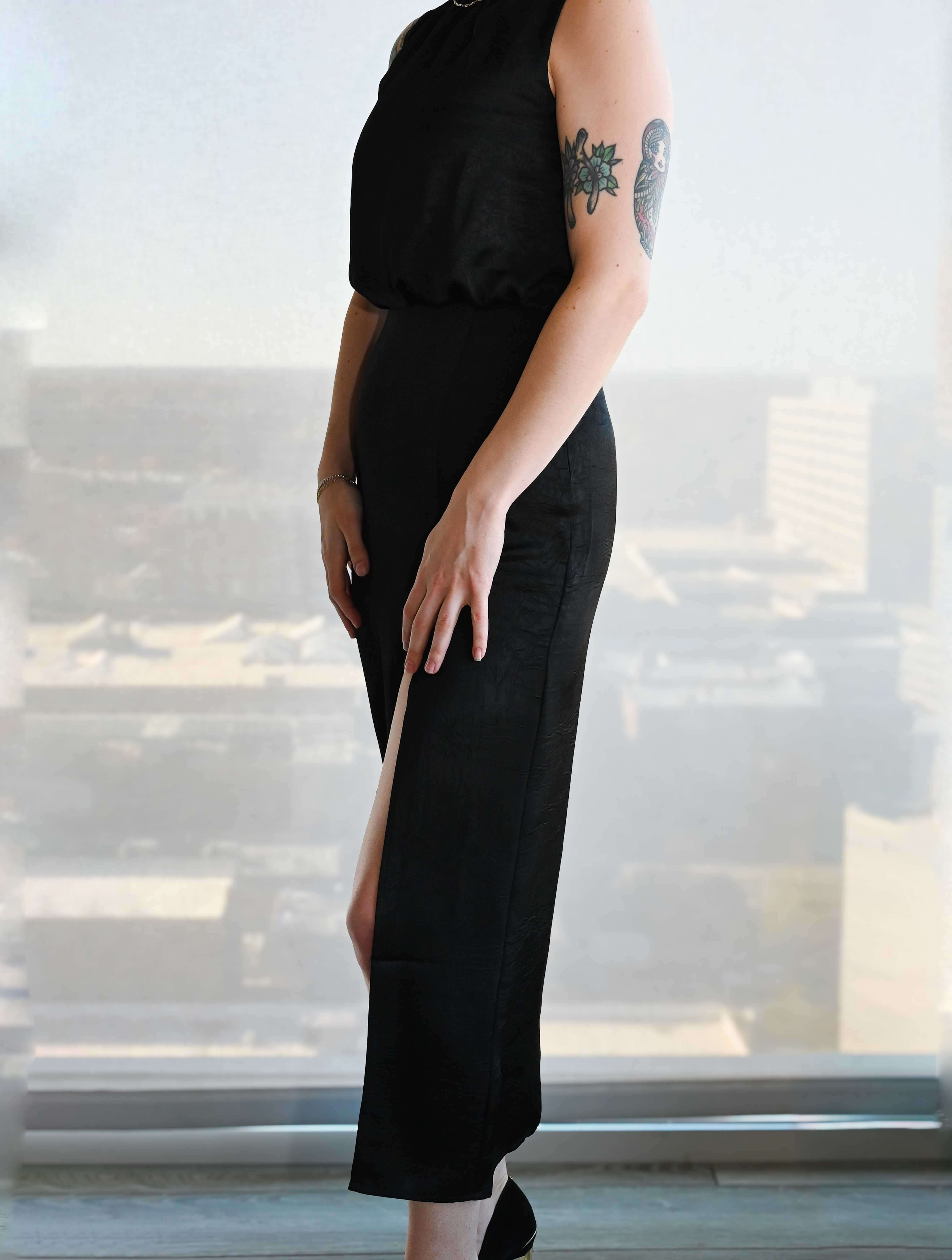 Silky Side Slit Midi Dress