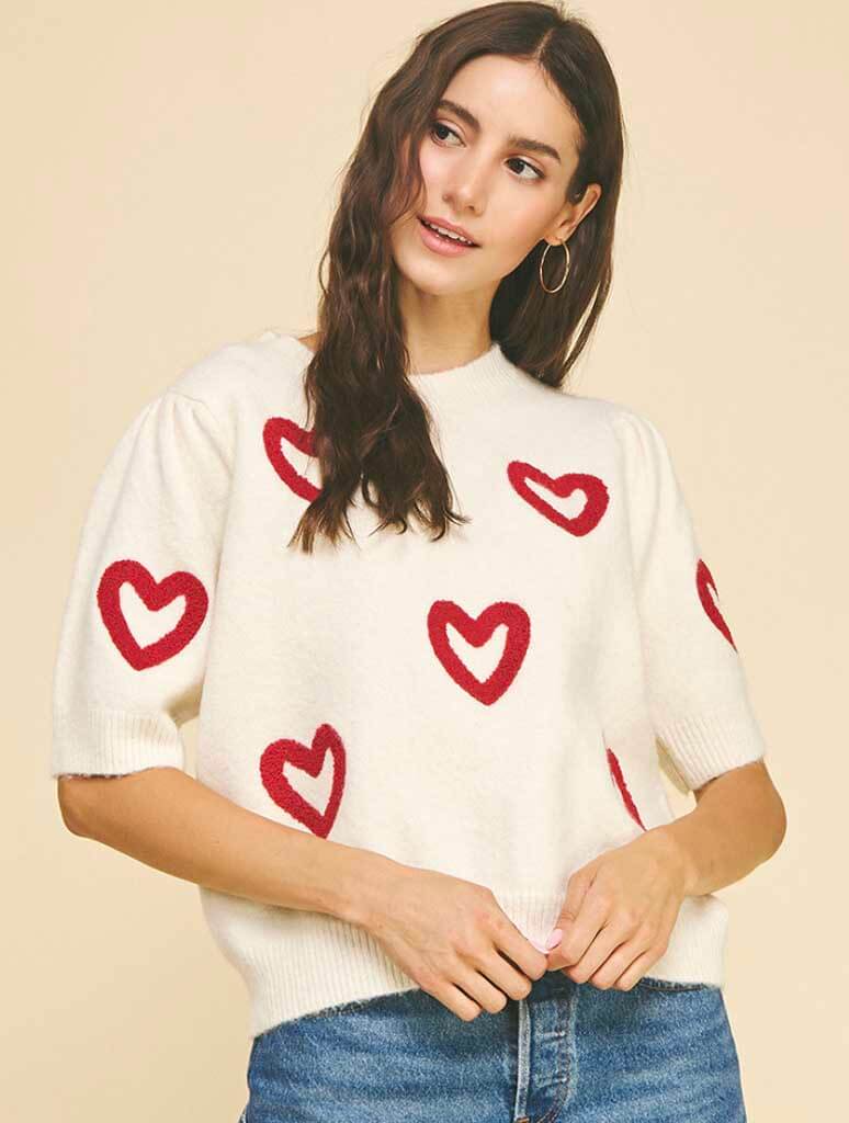 Heart Patterned Knit Sweater