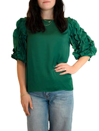 Silky Satin Ruffle Trip 3/4 Sleeve Top