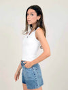 Helane Sleevless V-Neck Henley Top in White