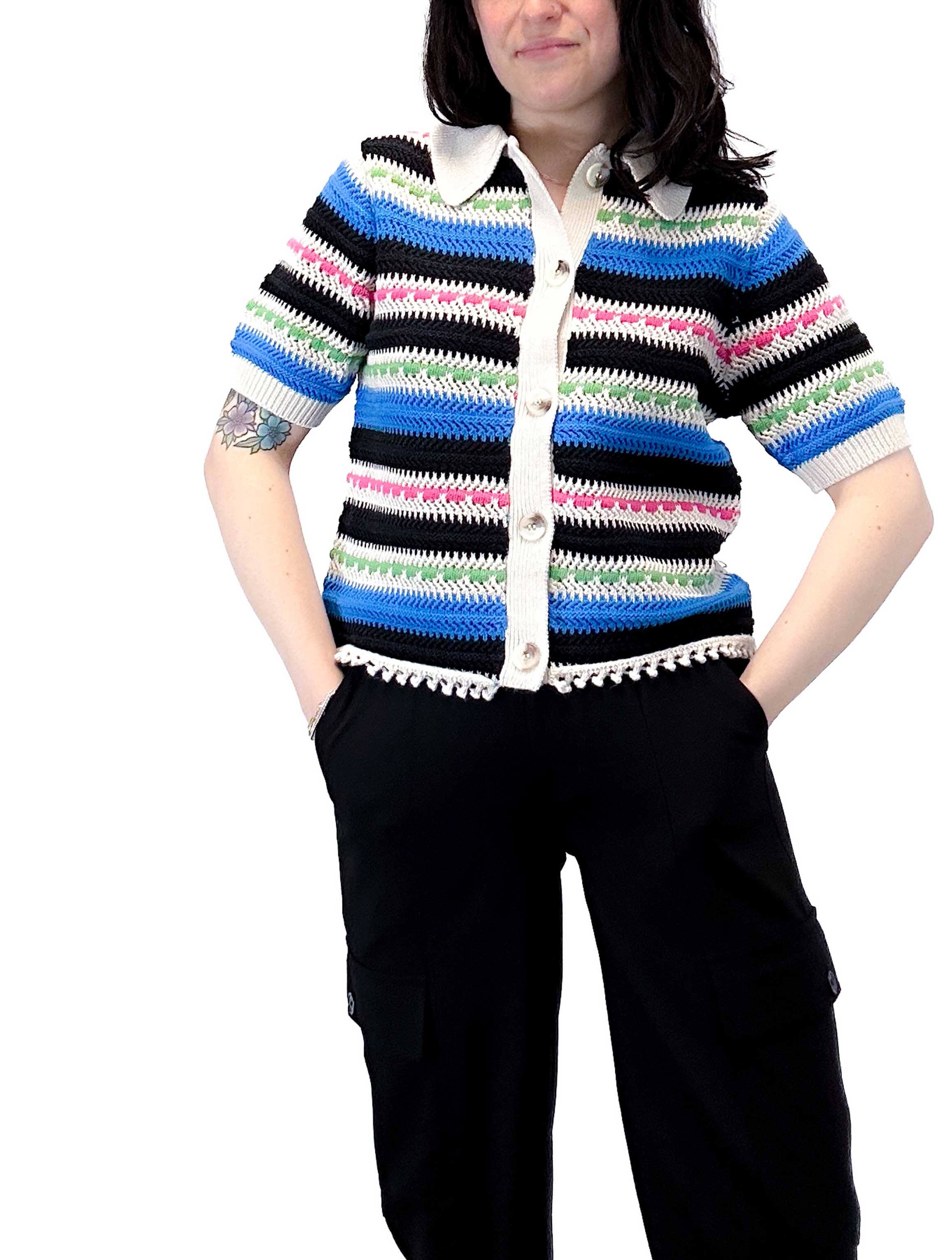 Kyoto Short Sleeve Knit Cardigan in Bright Multi