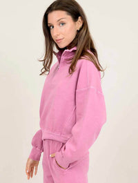 Mailyn Fleece LS Half-Zip Pullover In Dusty Rose