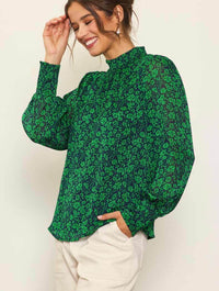 Floral Mock Neck Long Sleeve Blouse