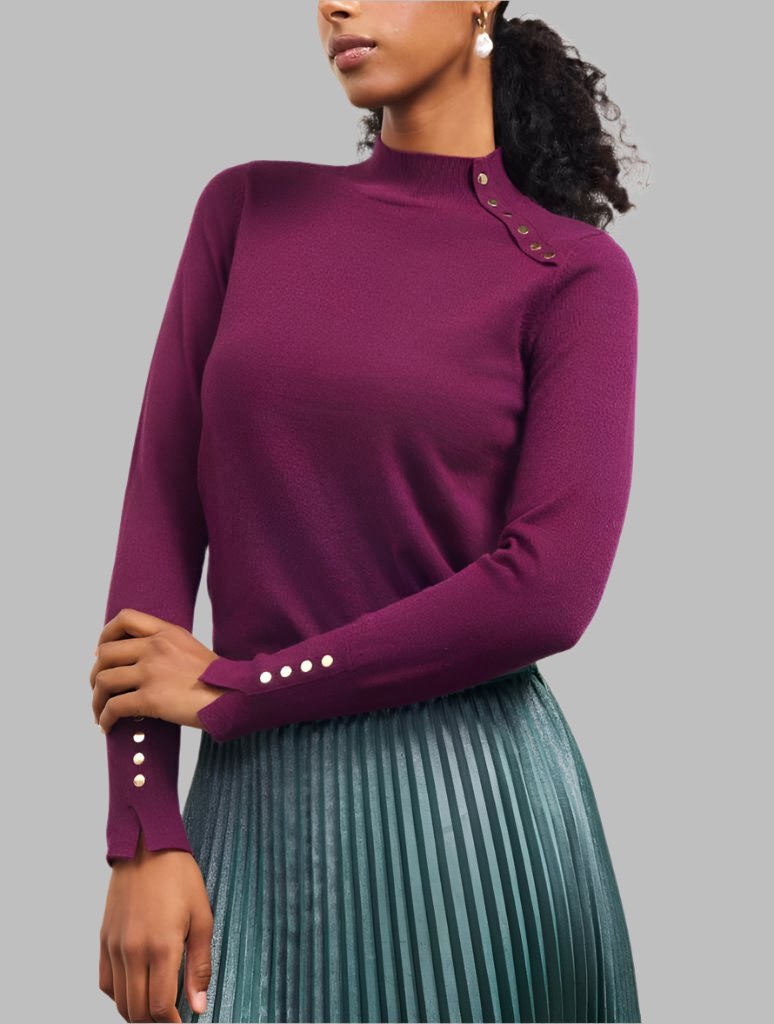 Mock Neck Sweater with Button Detail