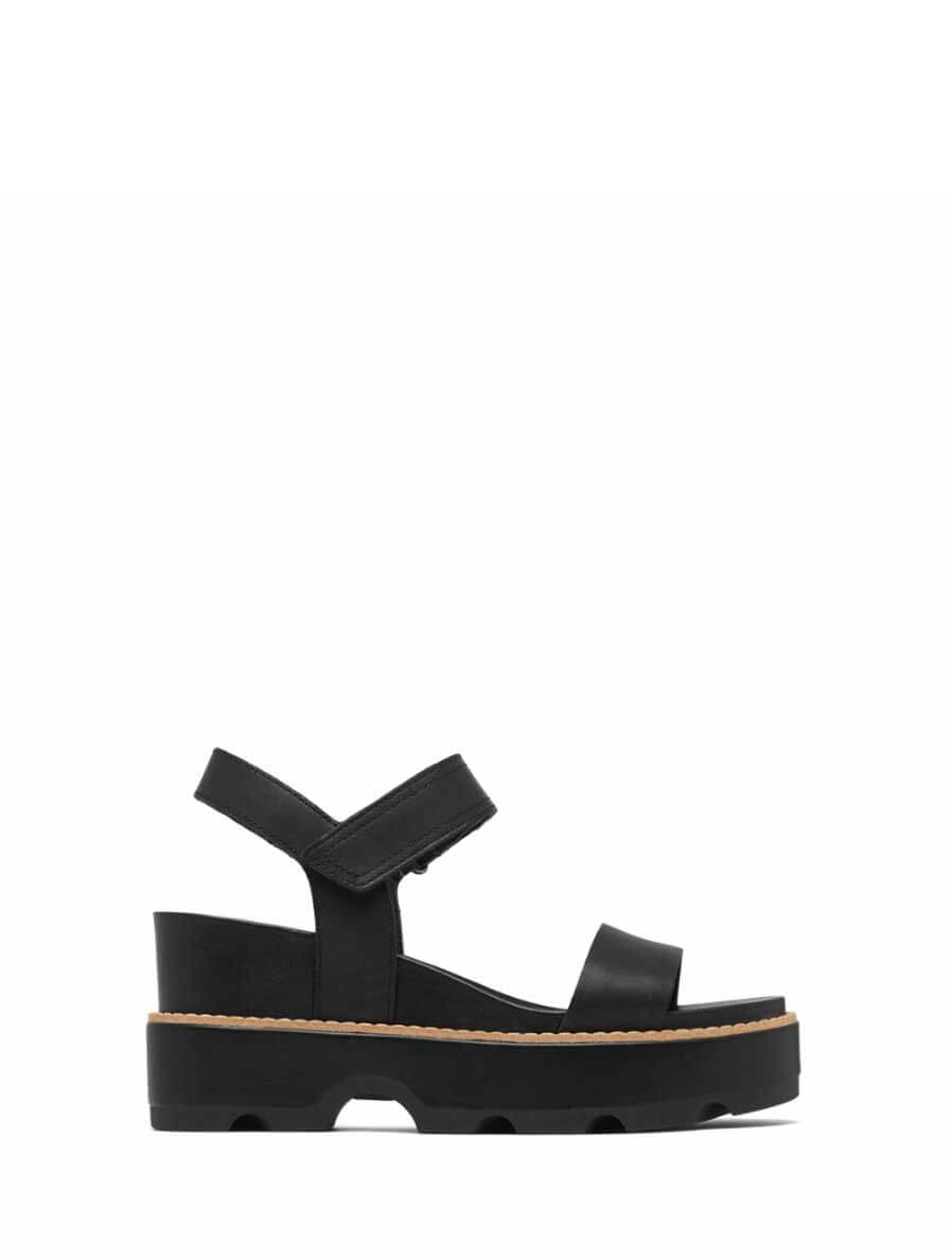 Sorel Joanie IV Y Strap Wedge in Black/Sea Salt