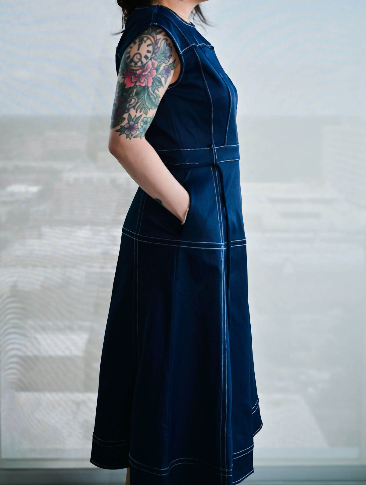 Top Stitch Sleeveless Long Dress
