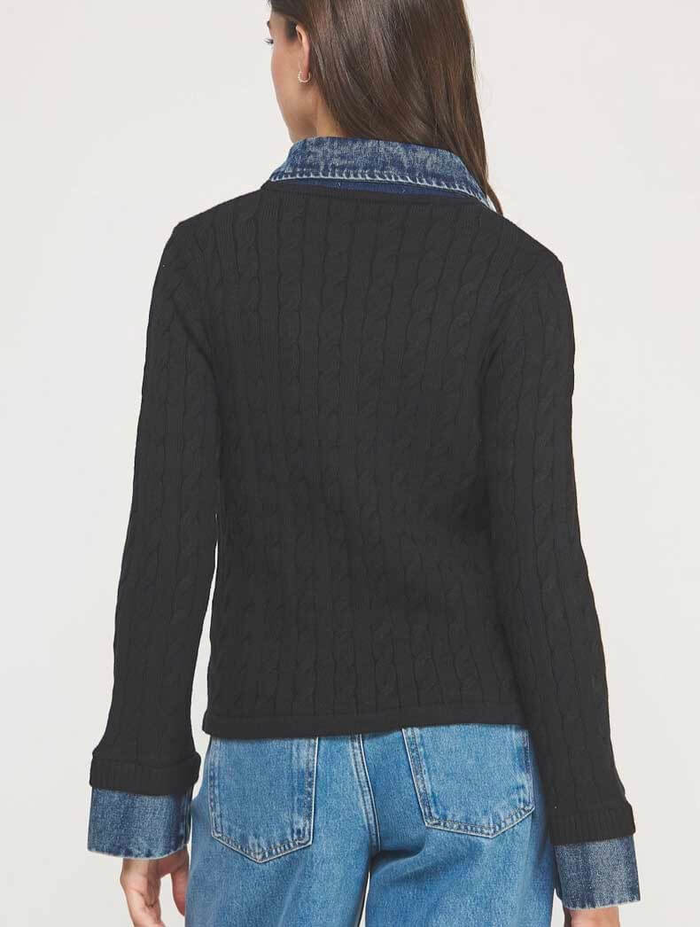 Mixed Media Denim Mix Sweater Cardigan