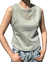 Mesh Detail Tank in Sage