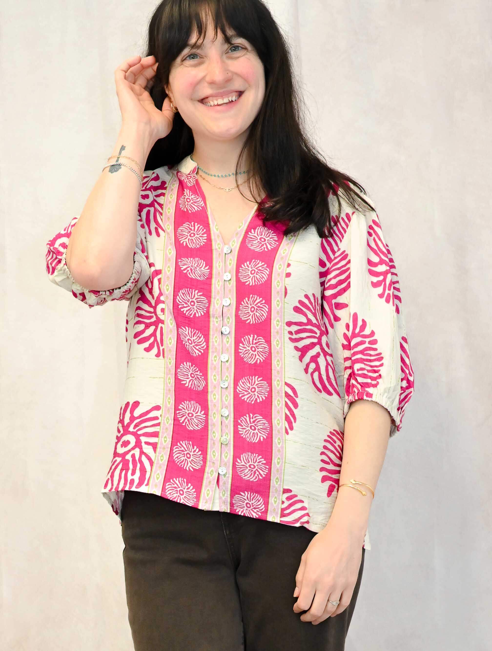 Puff Sleeve Abstract Top