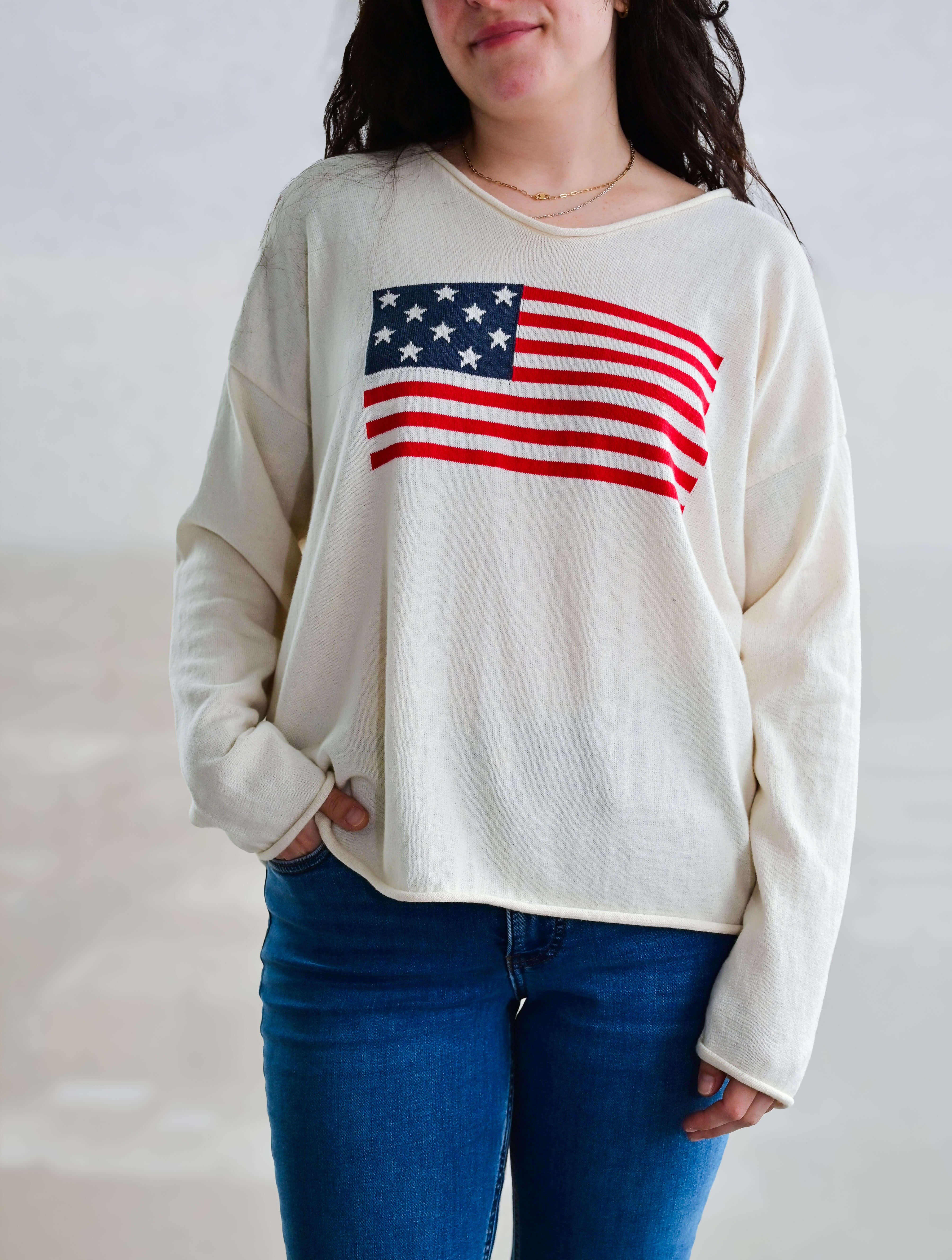 American Flag V-Neck Sweater