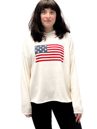 American Flag Hooded Sweater in Natural Combo