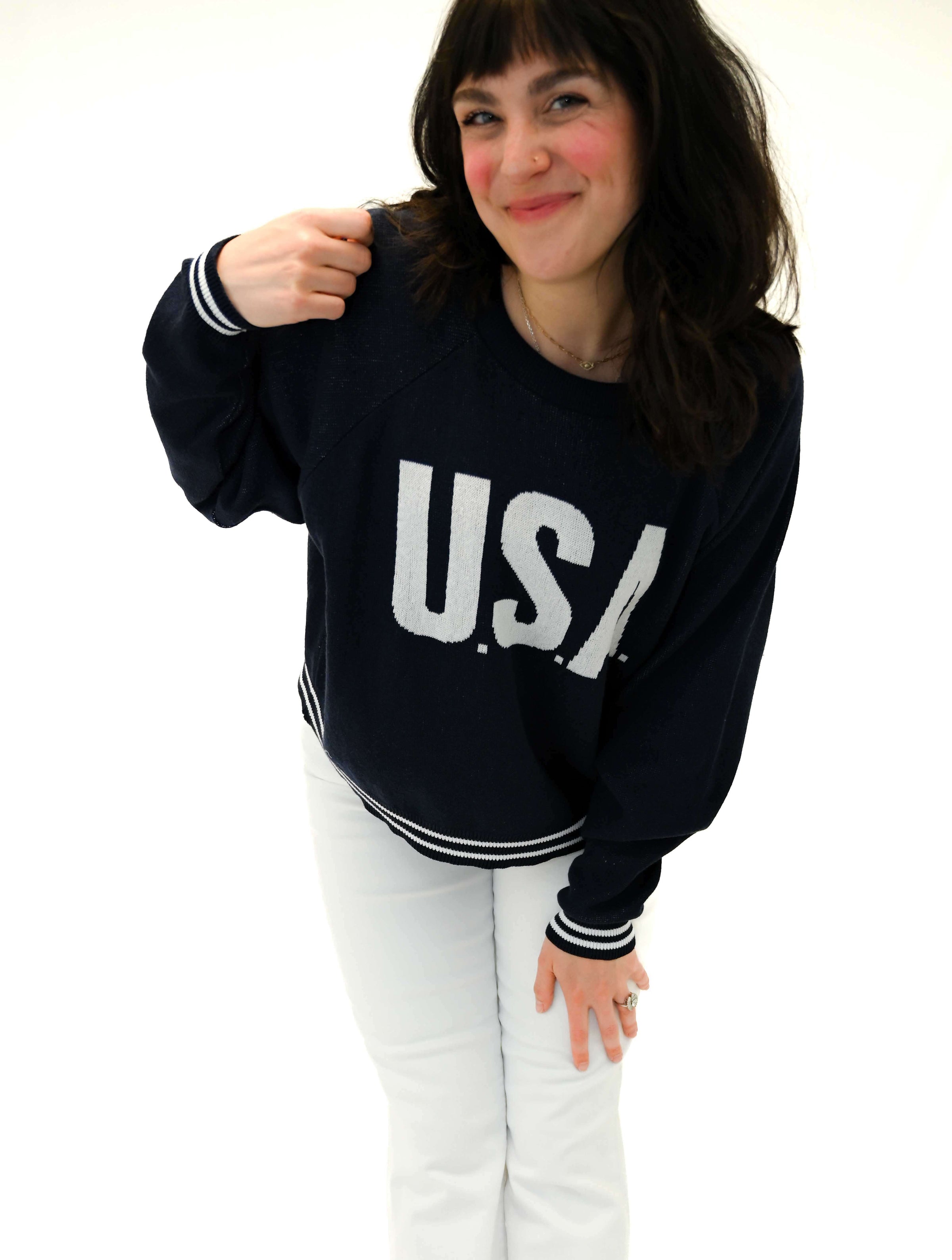 "USA" Sweater in Navy/White