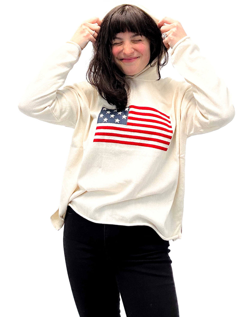 American Flag Hooded Sweater in Natural Combo